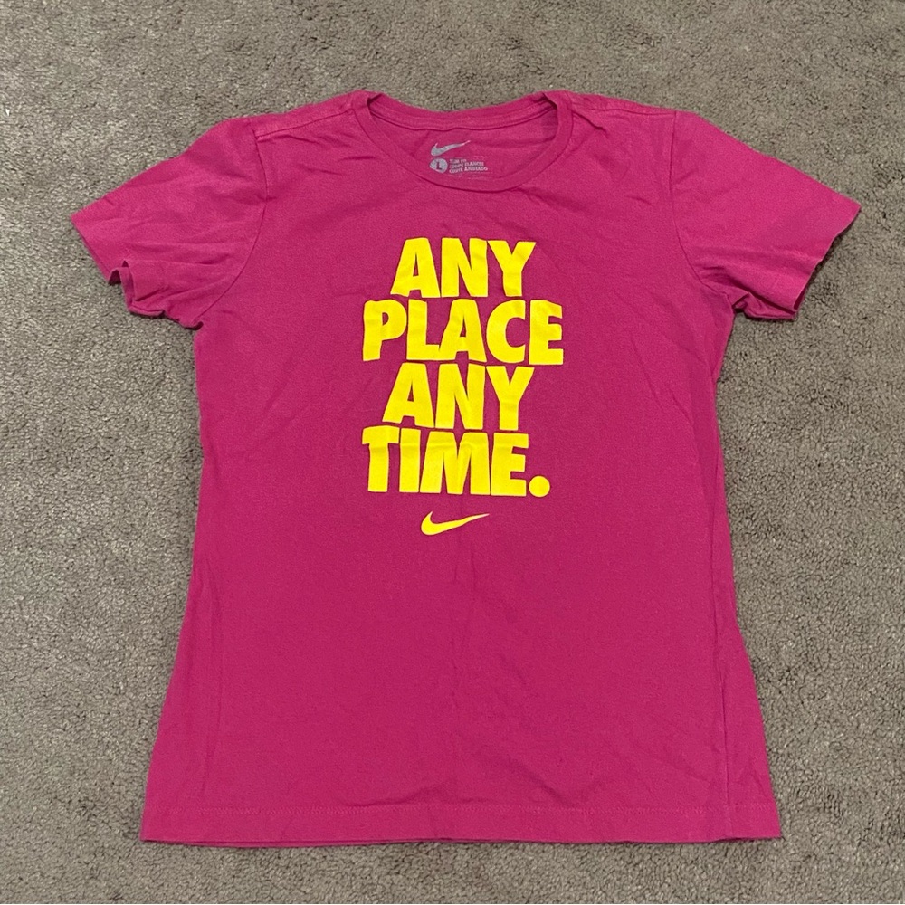 Nike Pink and Yellow Slim Fit Tee